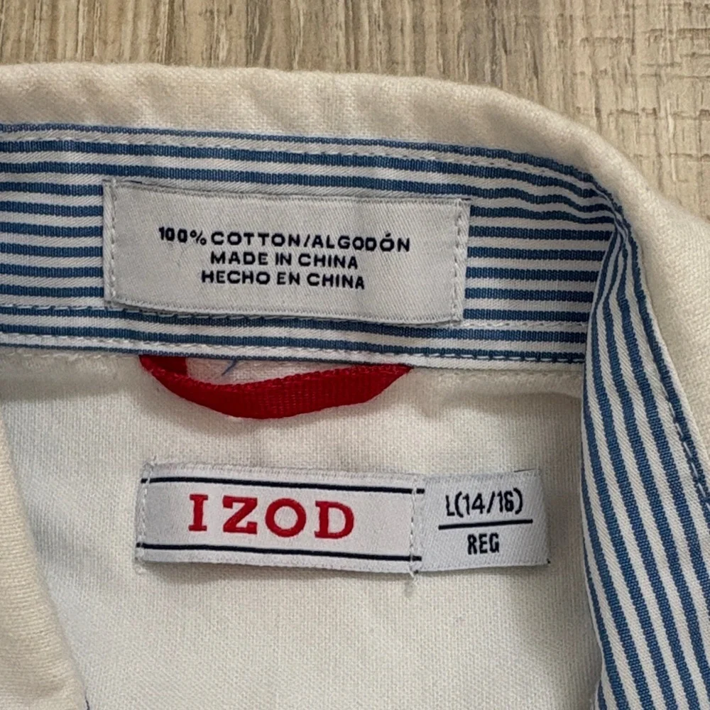 Izod Kids White Button-Down Shirt with Subtle Collar Contrast